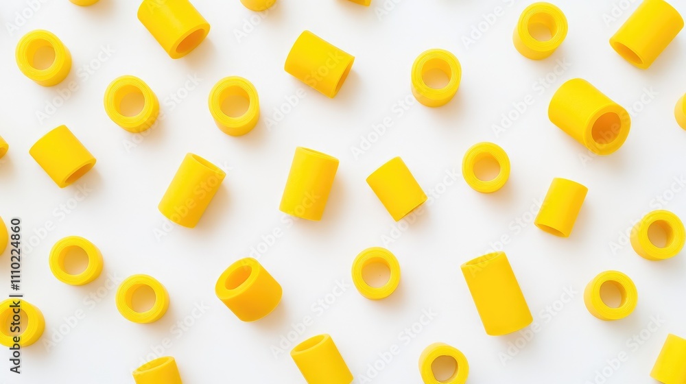 Aufkleber Assorted yellow rubber pieces arranged on a white background creating a vibrant and dynamic pattern suitable for design and creativity themes