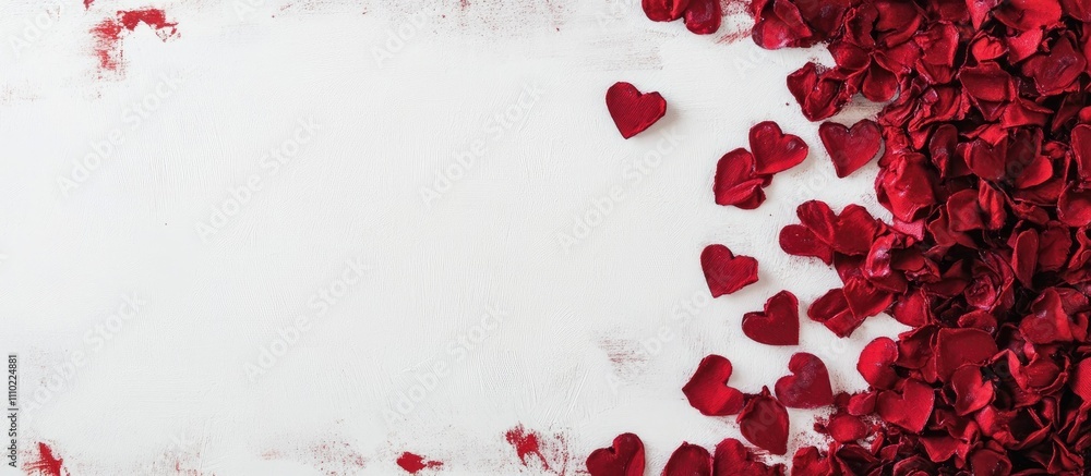 Aufkleber red textile hearts scattered on a white background creating a festive and romantic atmosphere with a