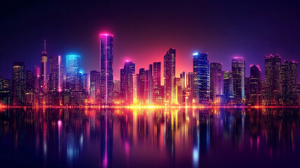 digital and modern building with neon light effects background, modern stylist digital light building with shiny neon light effect, abstract ultra modern light effect of cityscape with buildings.