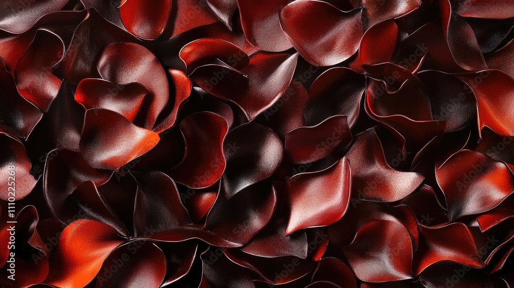 Aufkleber Close-up background texture of rich, deep red dried leaves overlapping in an artistic natural pattern for design and backgrounds.