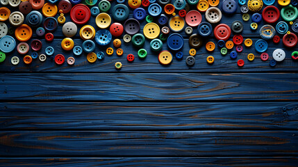 Colorful Buttons on Blue Wooden Surface