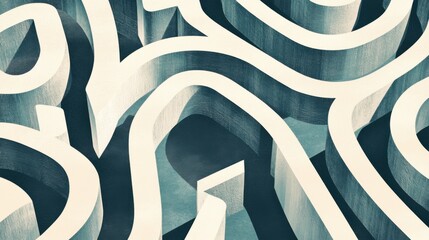 An abstract illustration of accessibility with a maze-like pattern featuring multiple paths leading to a central accessible space, symbolizing diverse pathways to inclusion, minimalist composition