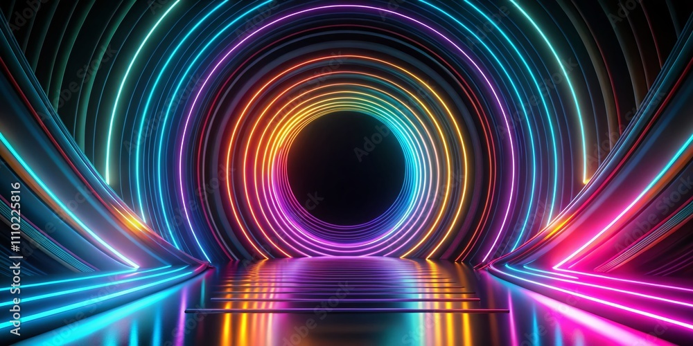 Aufkleber captivating black empty copy space surrounded by vibrant neon color rotating lines creating a stunni