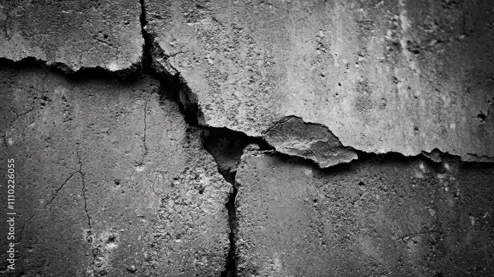 Poster cracked cement wall surface with textured stains creating an abstract grey background for artistic o