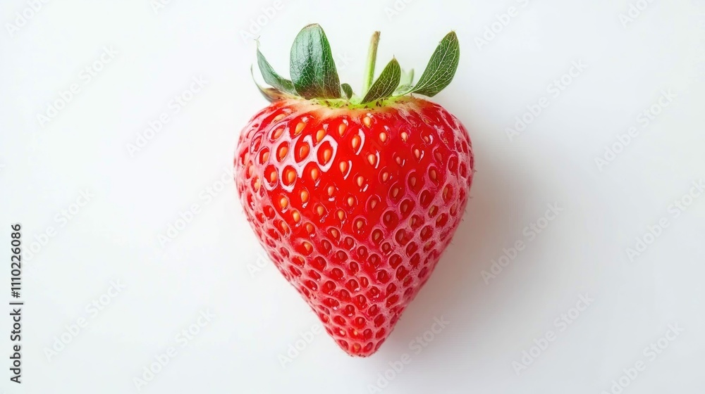 Aufkleber fresh ripe red strawberry with green leaves isolated on a clean white background showcasing its vibr