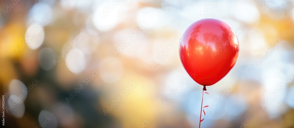 Aufkleber Red balloon floating in soft blurred background capturing a sense of whimsy and nostalgia in a colorful outdoor setting