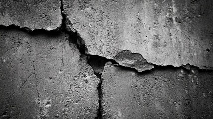 Cracked cement wall surface with textured stains creating an abstract grey background for artistic or architectural use
