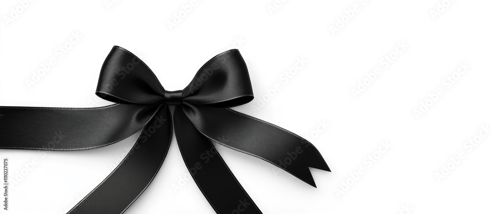 Poster black silk ribbon with a large bow on a white background ideal for gift presentation and design for 