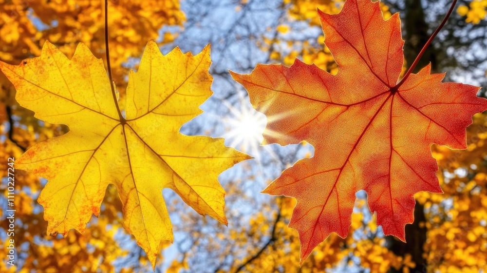 Aufkleber autumn sunlight filtering through colorful leaves creating a beautiful bokeh effect with vibrant yel