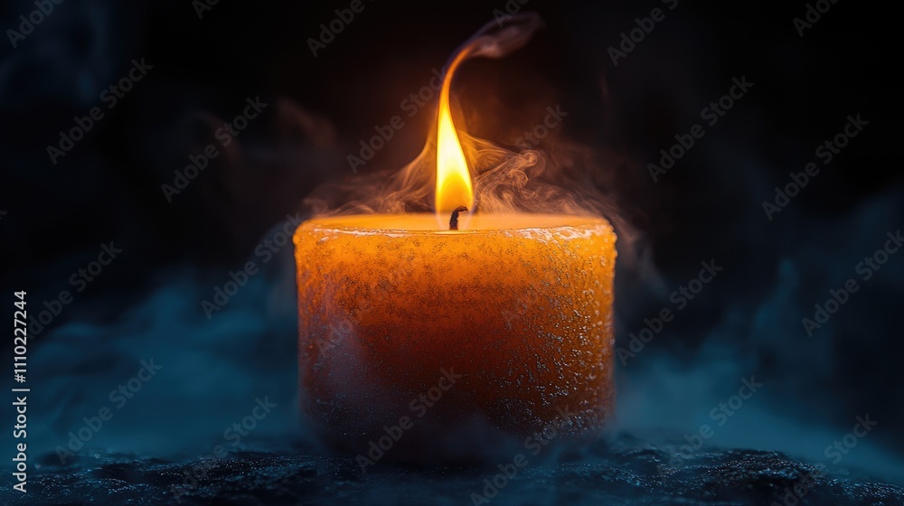 Poster candle flame with vapor rising in a dark setting creating a warm and mystical atmosphere