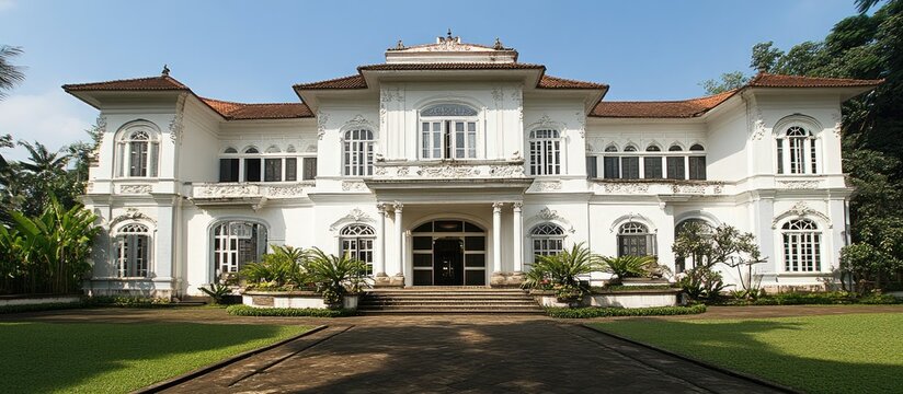 Historic Graha Pemuda Building Surrounded by Lush Greenery Showcasing Architectural Elegance in a Scenic Outdoor Setting