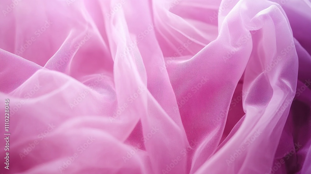 Poster delicate pink tulle fabric draped elegantly creating a soft textured background for design and artis