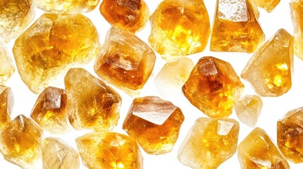 Citrine mineral stones on white background showcasing vibrant yellow and orange hues ideal for natural beauty or gemstone themes