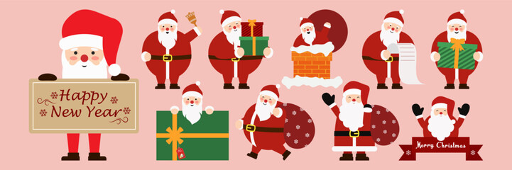 Santa Claus illustrations with various expressions and activities
