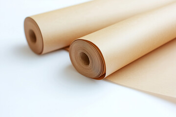 Roll of ancient paper isolated on white background, Selective focus fold handmade craft paper on white.