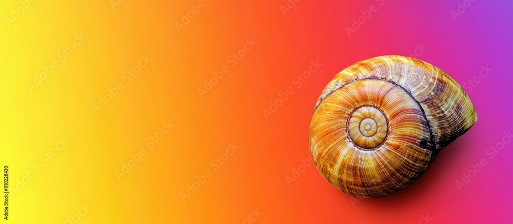 Poster stunning striped shell isolated on vibrant gradient background showcasing colors from yellow to purp