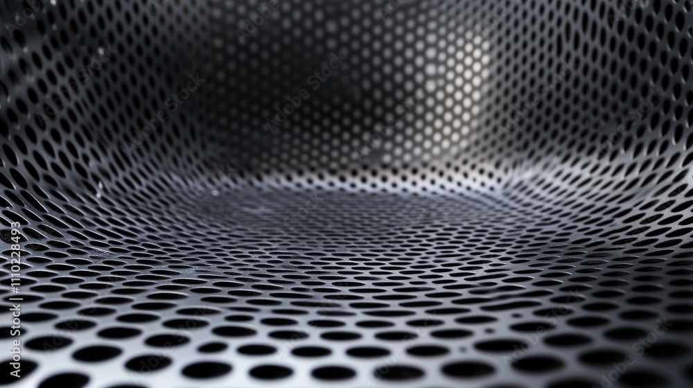 Poster Industrial wire mesh texture with a smooth curved surface creating a modern abstract background design for various applications.