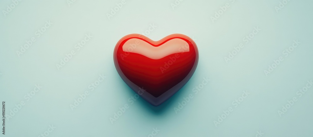 Poster shiny red heart on a soft pastel background representing love and affection in a minimalist artistic