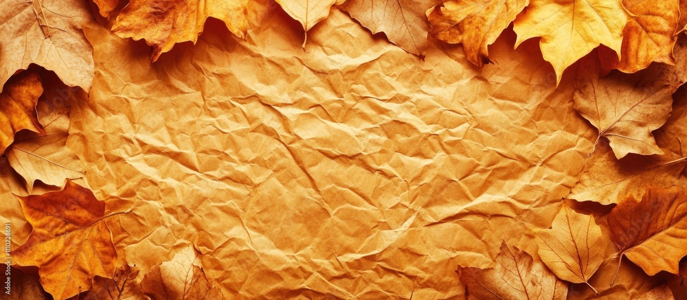 Poster autumn backdrop with dry leaves framing a textured background creating ideal copy space for seasonal