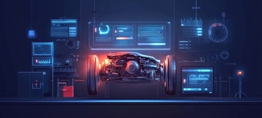 Fototapeta premium Futuristic Car Engine Design: Advanced Technology and Innovation in Automotive Engineering