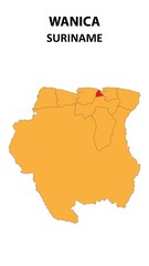 Naklejka premium Wanica Map is highlighted on the Suriname map with detailed state and region outlines.