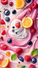 yogurt with various fruits swirling 