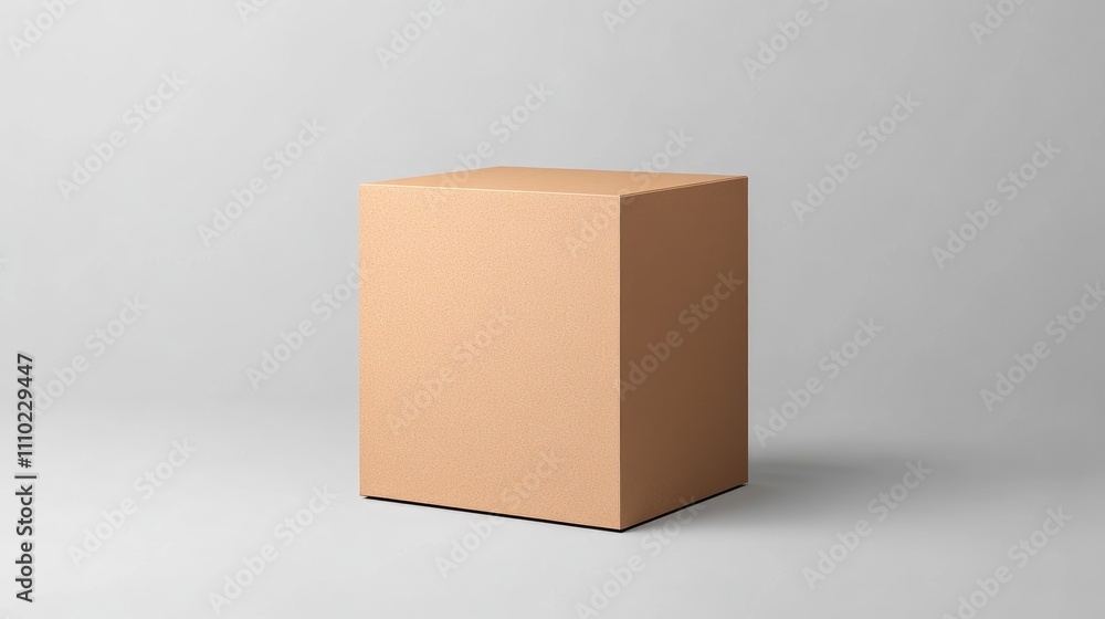 Poster Minimalist brown cardboard cube on a gray background suitable for product display or packaging design concepts.