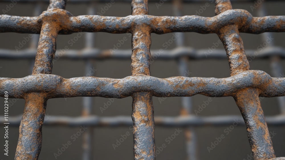 Poster rusty steel bars grid close-up showcasing industrial texture and weathered finish for construction o