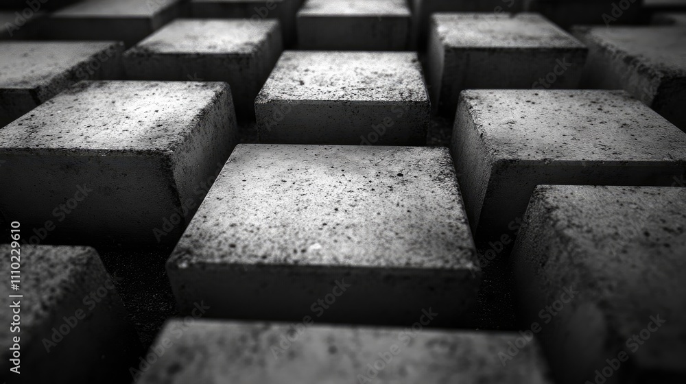 Poster textured close up of grey cement paving blocks arranged in a geometric pattern on the ground showcas