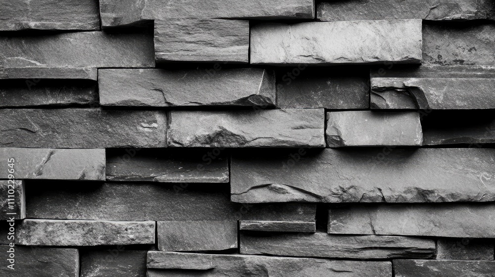 Poster textured dark stone wall background with stacked slate tiles ideal for interior design or architectu