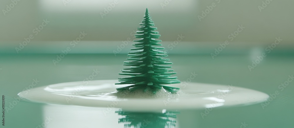 Aufkleber miniature christmas tree floating in milky liquid creating a serene winter ambiance