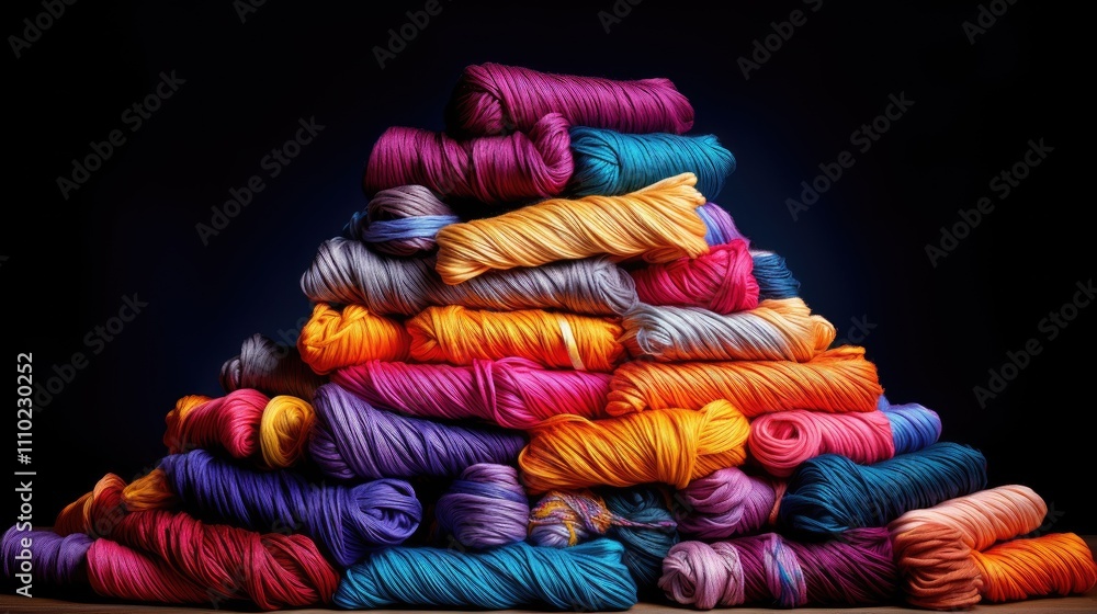 Aufkleber vibrant display of colorful yarn skeins artfully arranged in a creative stack showcasing texture and