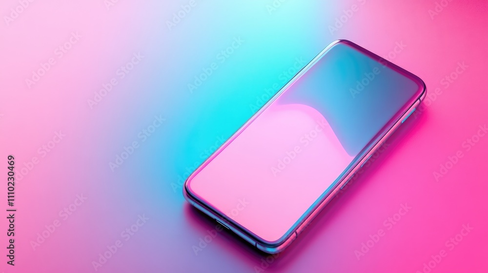 Aufkleber Futuristic smartphone on vibrant gradient background symbolizing advanced communication and technology concepts in modern design.