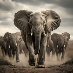 Obraz premium Front view of Elephants running