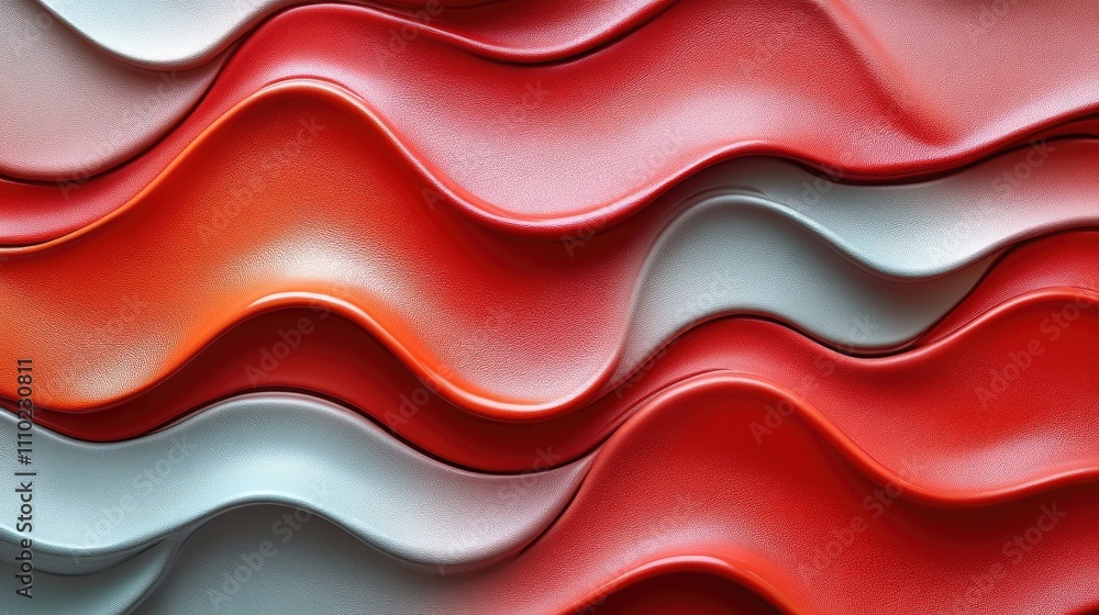 Poster coral artificial leather texture with graceful waves and folds on a durable pvc base in vibrant red 