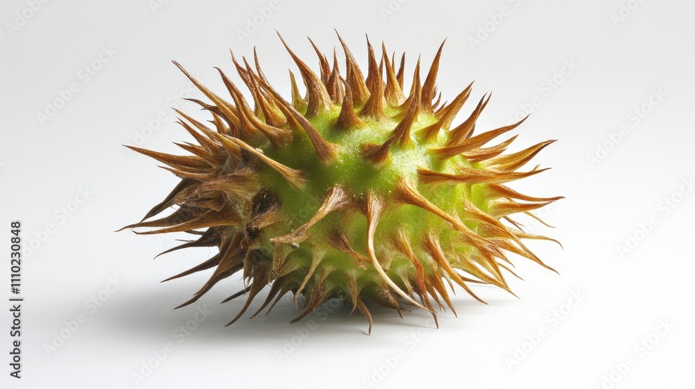 Poster spiky chestnut seed pod isolated on a clean white background showcasing unique textures and natural 