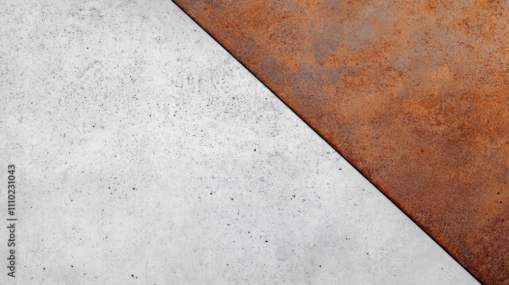 Poster gray concrete plate and rusty metal surface overlapping closeup showcasing texture and industrial de