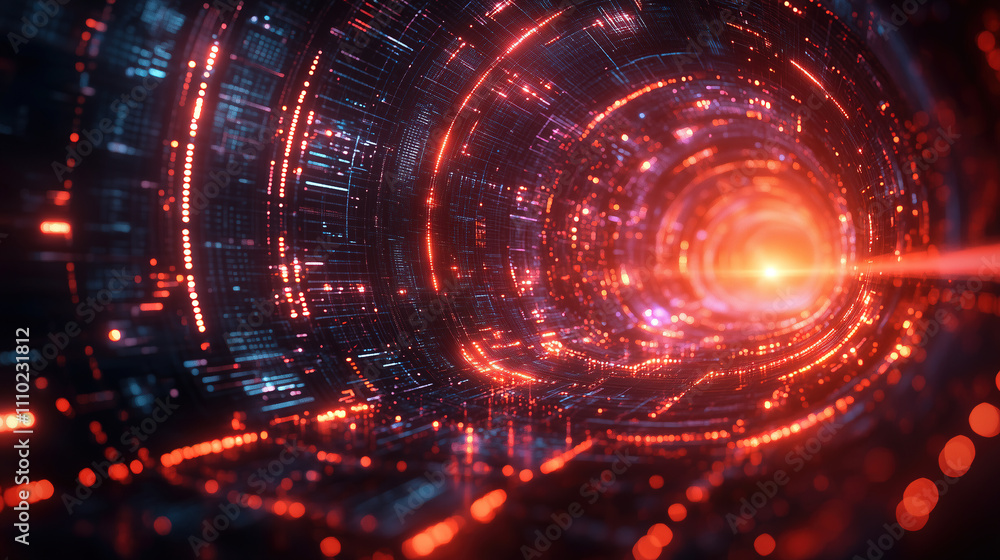 Aufkleber futuristic tunnel of light with vibrant colors and digital patterns creates a mesmerizing visual exp