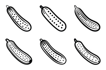 Cucumber silhouette icon set is isolated with flat outline vector illustration