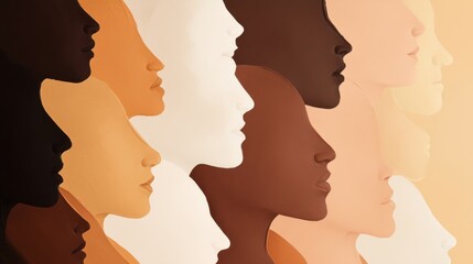 An abstract portrayal of racial equality with a gradient of skin tones forming a seamless gradient across a canvas, representing unity and diversity, minimalist composition