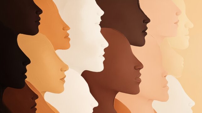 An abstract portrayal of racial equality with a gradient of skin tones forming a seamless gradient across a canvas, representing unity and diversity, minimalist composition