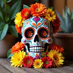 Artisan Crafted Ofrenda with Calaveras Marigolds and Traditional Mexican Decor.