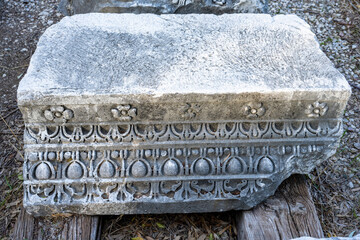 Rows of columns in Perge, Antalya, Turkey. Remains of colonnaded street in Pamphylian ancient city.
