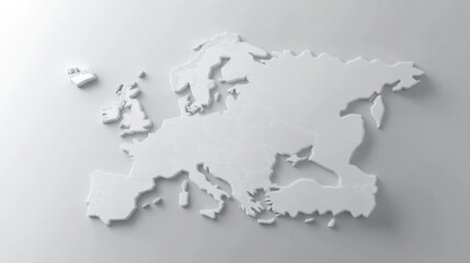 3D map Europe white color shape country continents Grayscale