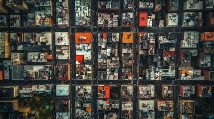 Aerial view densely populated urban area buildings are Grid Structure: A photo