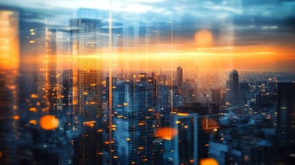 Fototapeta premium Close-up city skyline night sky beautiful orange blue Navigating Business Success: Revenue