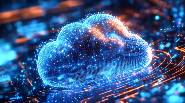 Digital illustration cloud computing concept center made up Uncover the strategies