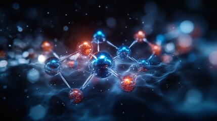 Digital illustration molecular structure made up multiple A close-up