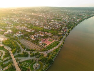 a view of tenggarong city from above using a drone in tenggarong, kutai kartanegara, east borneo 
