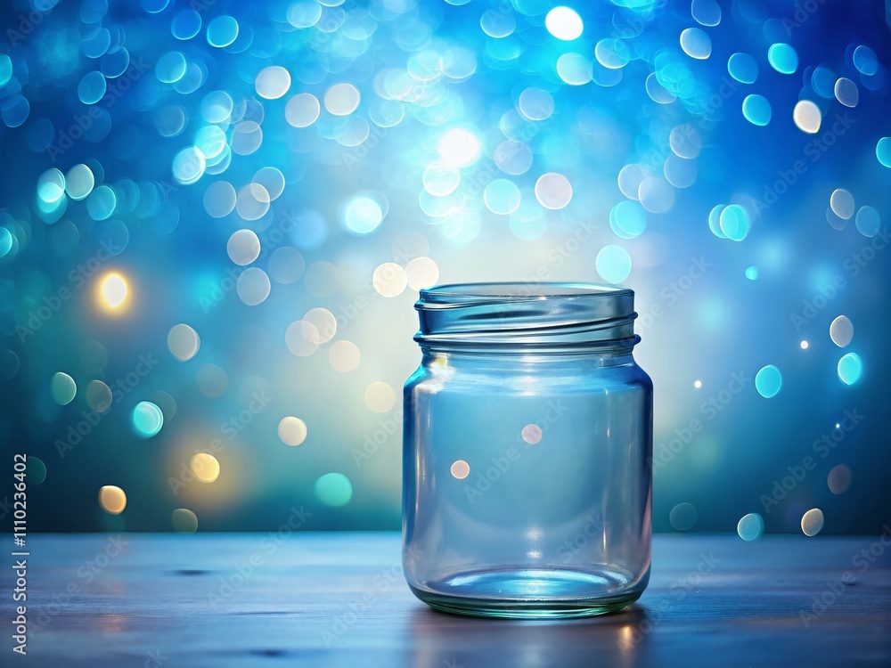 Poster captivating image of an empty plastic jar on a soft blue background with bokeh effect creating an ap